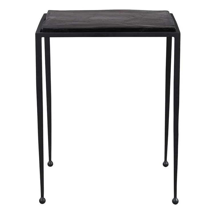 Uttermost Wavelet Textured Charcoal Glass With Matte Black Iron Accent Side Table