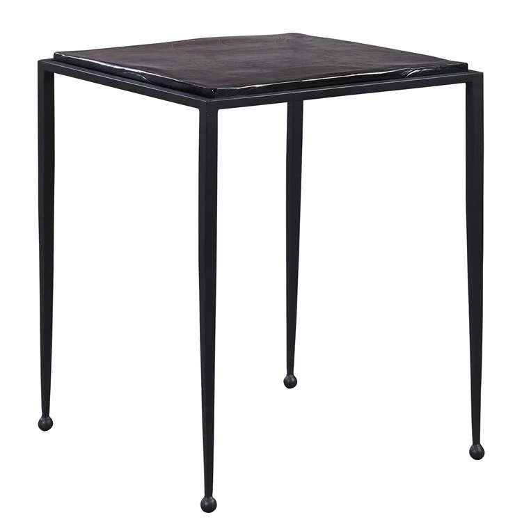 Uttermost Wavelet Textured Charcoal Glass With Matte Black Iron Accent Side Table - Image 3