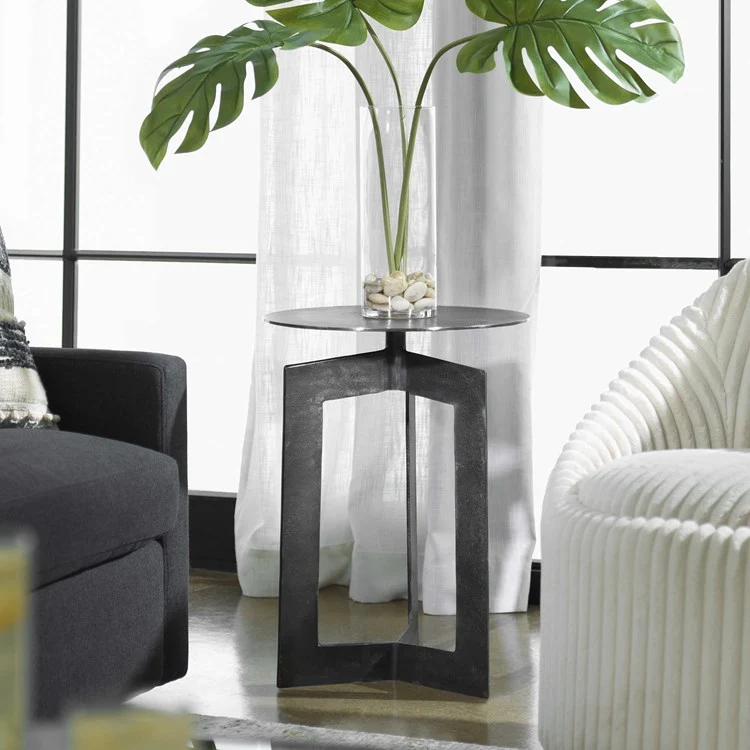 Uttermost Deltoid Gunmetal and Bronze Aluminum Modern Round Accent Table
