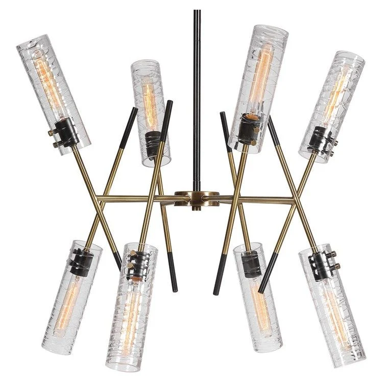 Uttermost Telesto Glass Cylinders with Textured Black and Antique Brass Accents 8 Light Pendant - Image 3