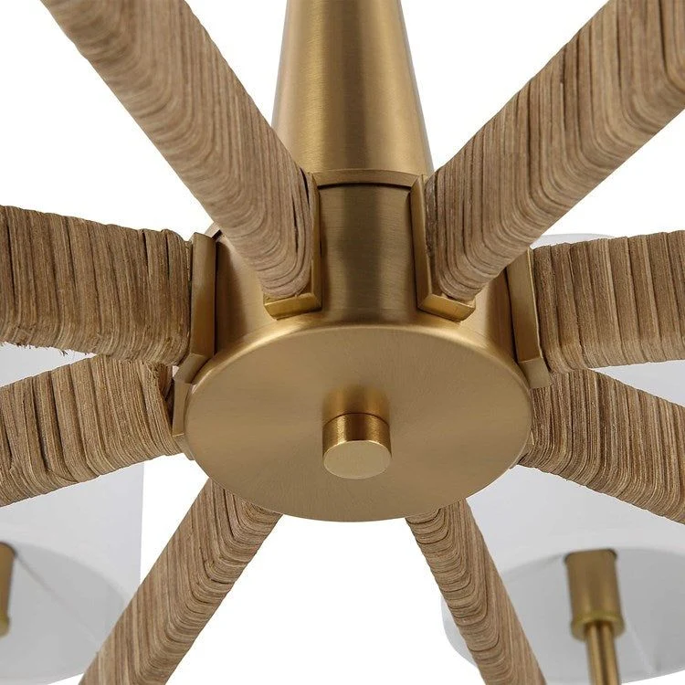 Uttermost Lautoka Rattan Wrapped Arms with Warm Brass Finish and White Linen Shades 8 Light Chandelier - Image 6