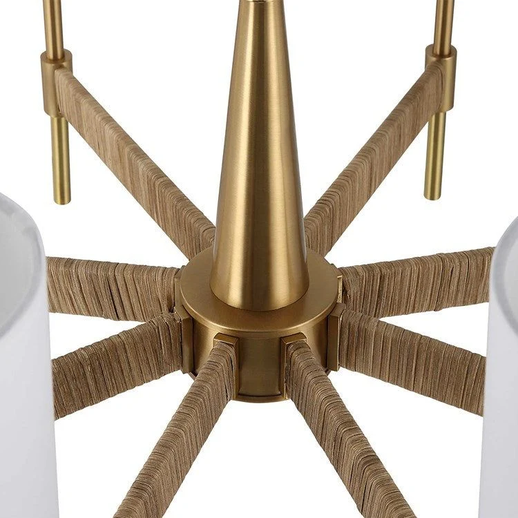 Uttermost Lautoka Rattan Wrapped Arms with Warm Brass Finish and White Linen Shades 8 Light Chandelier - Image 7