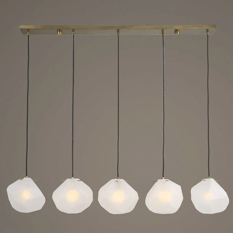 Uttermost Geodesic Frosted Geometric Shaped Glass With Matte Antique Brass Finish Linear 5 Light Pendant - Image 2