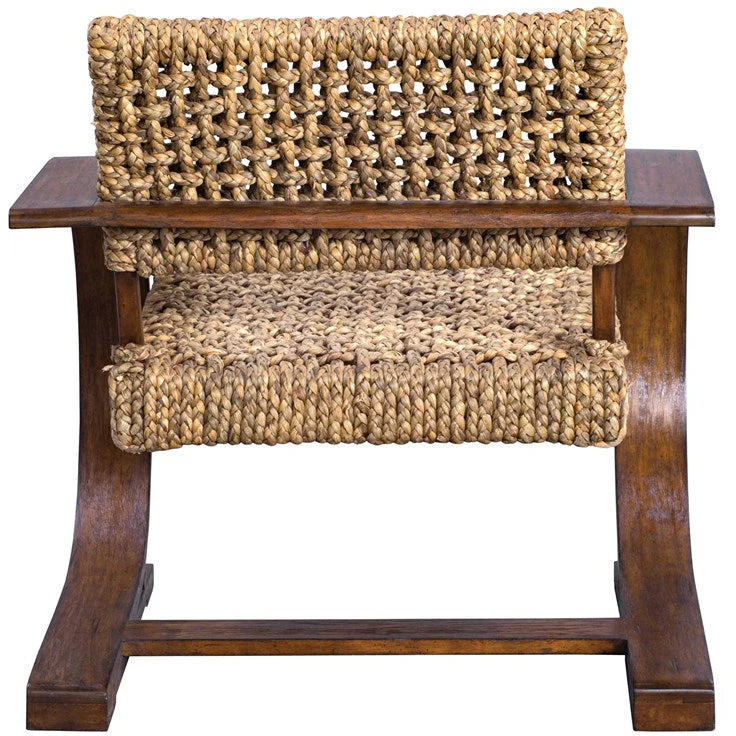 Uttermost Rehema Modern Bohemian Natural Woven Seat with Curved Wood Frame Accent Armchair - Image 6