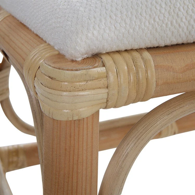 Uttermost Laguna Textured White Fabric Seat Cushion Rattan Wrapped Coastal Small Bench - Image 6