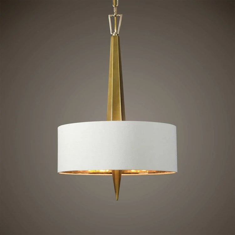 Uttermost Obeliska Beige Linen Shade with Warm Gold Accents Art Deco 3 Light Chandelier - Image 2