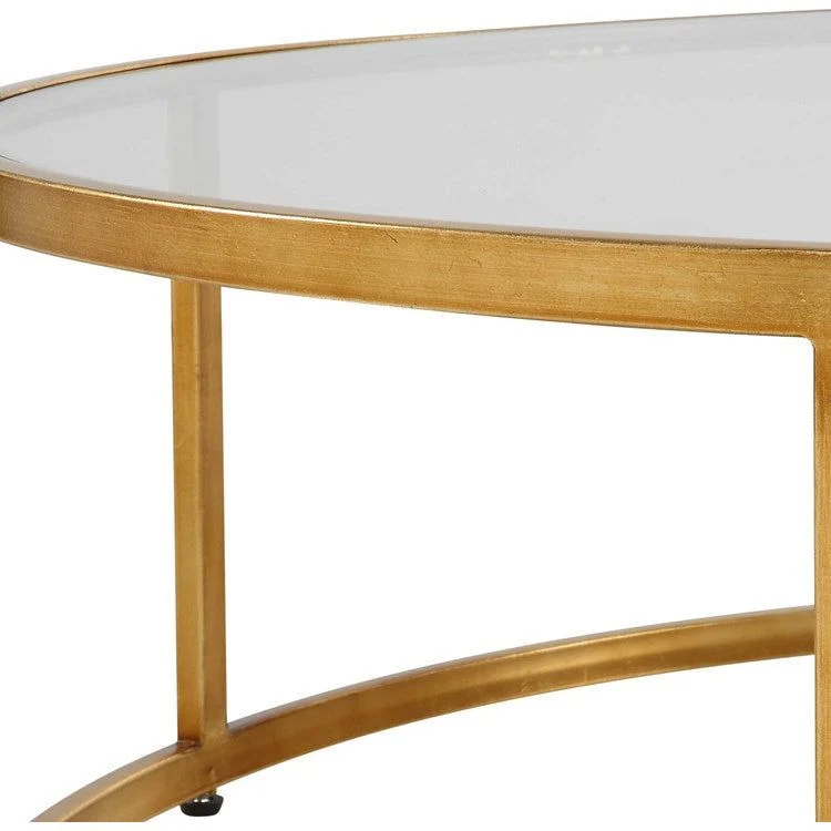 Uttermost Radius Glass Top with Antiqued Gold Iron Round Coffee Table - Image 5