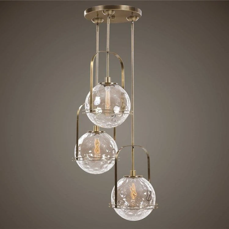 Uttermost Mimas Clear Watered Glass With Antique Brass Accents 3 Light Cluster Pendant - Image 7