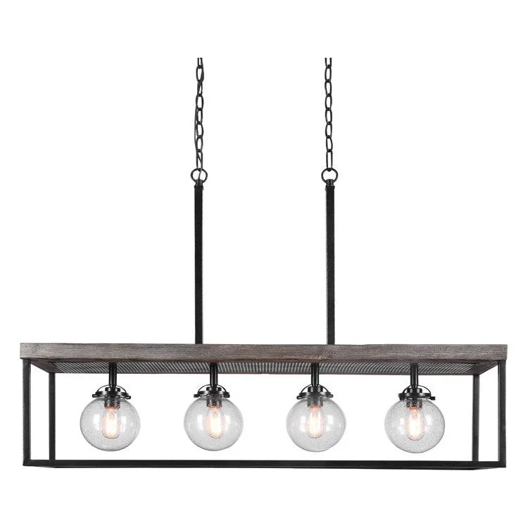 Uttermost Pearsall Seeded Glass Bulbs with Textured Black Metal and Distressed Wood Island Light - Image 3