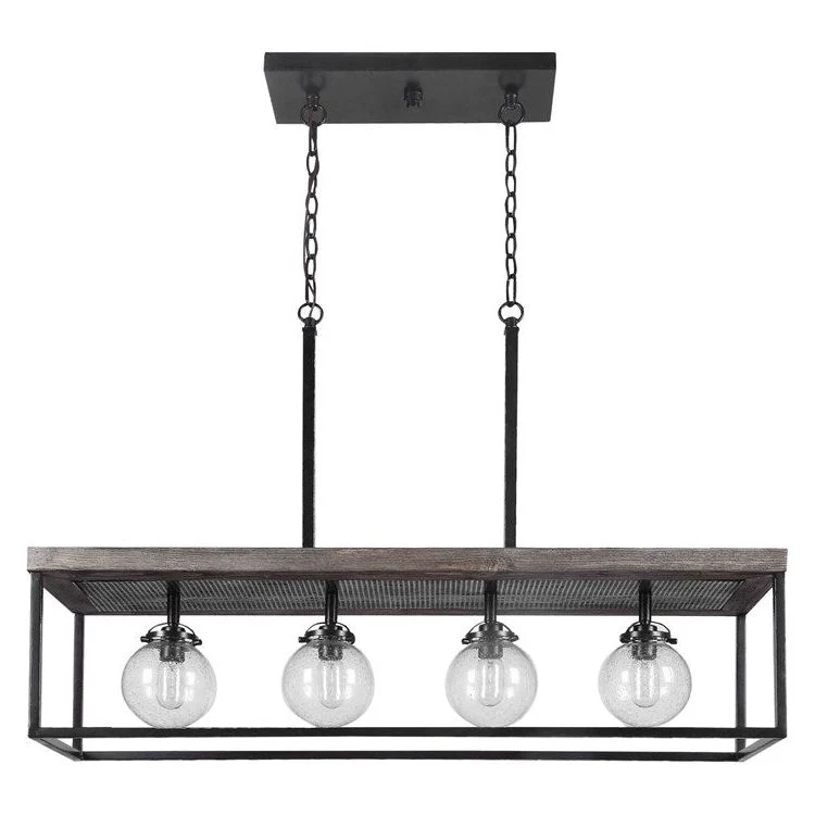 Uttermost Pearsall Seeded Glass Bulbs with Textured Black Metal and Distressed Wood Island Light - Image 5