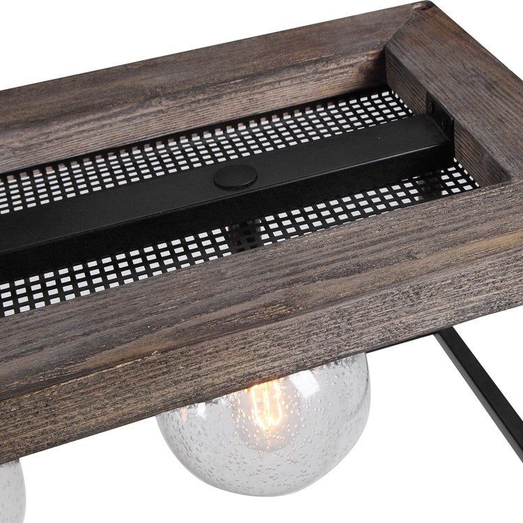 Uttermost Pearsall Seeded Glass Bulbs with Textured Black Metal and Distressed Wood Island Light - Image 7