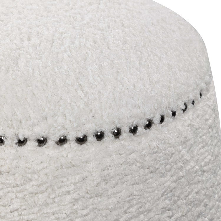 Uttermost Gumdrop Plush White Faux Shearling Round Ottoman - Image 2