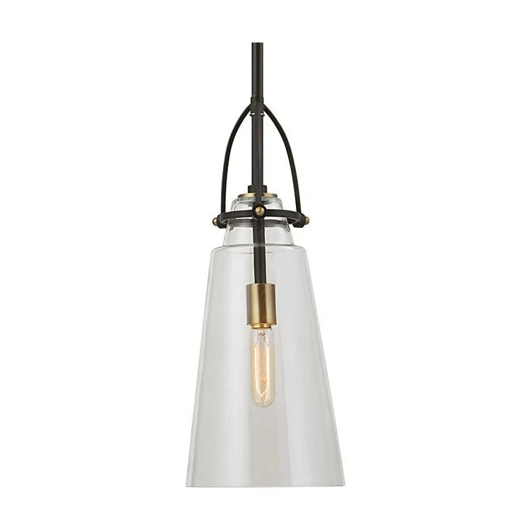 Uttermost Saugus Clear Glass with Black and Antique Brass Accents Rustic Industrial Pendant Light - Image 2