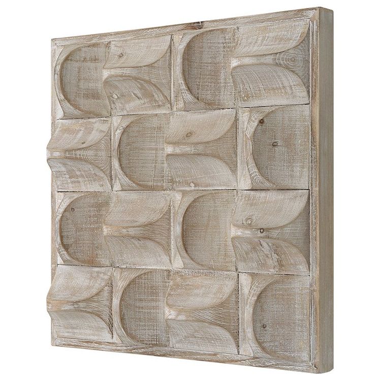 Uttermost Pickford Natural Ivory Wash Dimensional Wood Wall Art Decor - Image 4