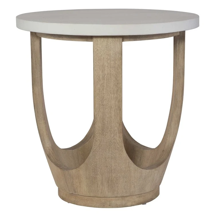 Uttermost Tatli Faux Limestone Top With Wood Accent Side Table - Image 4