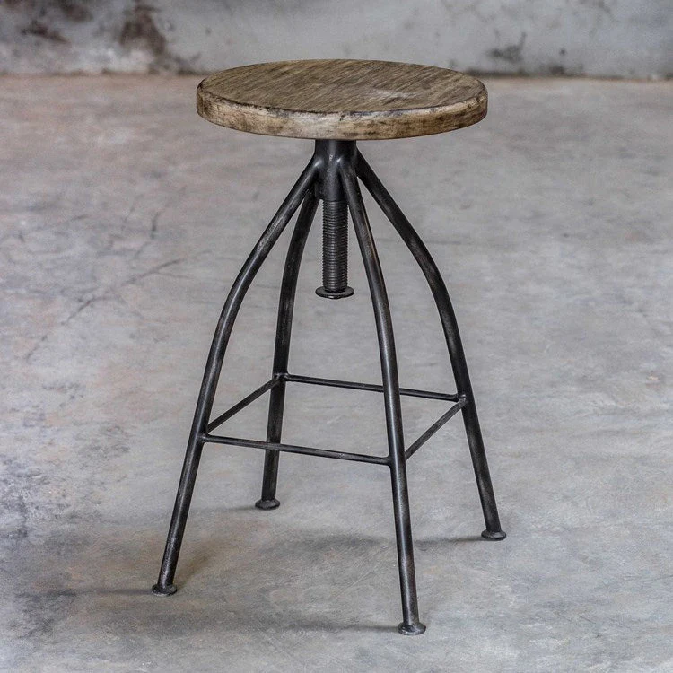 Uttermost Dalvin Driftwood Pub Stool With Industrial Iron Base - Image 3