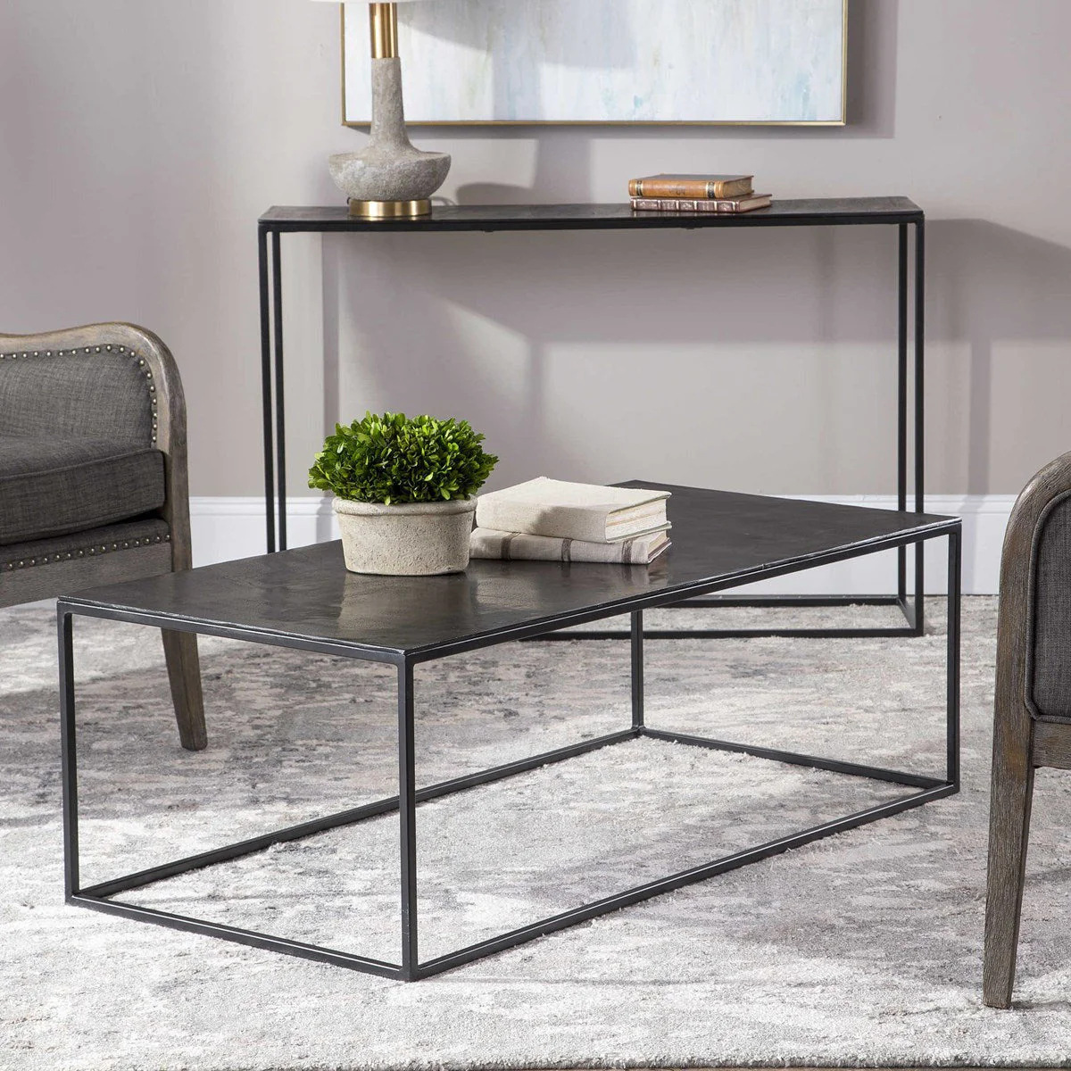 Uttermost Coreene Antiqued Bronze With Aged Black Iron Modern Coffee Table