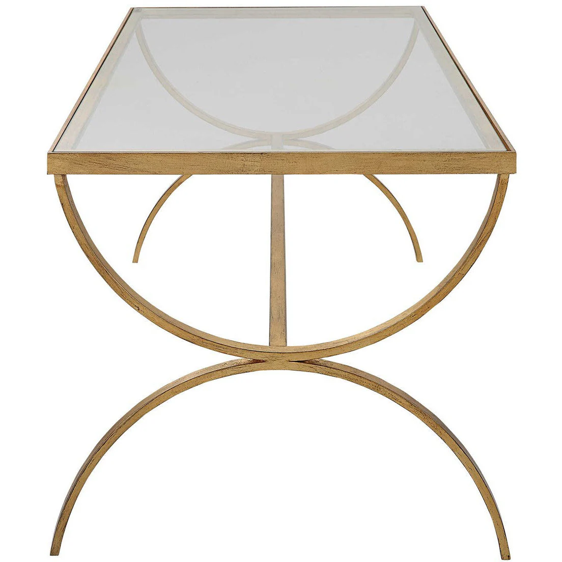 Uttermost Crescent Glass Top With Antiqued Gold Iron Coffee Table - Image 4