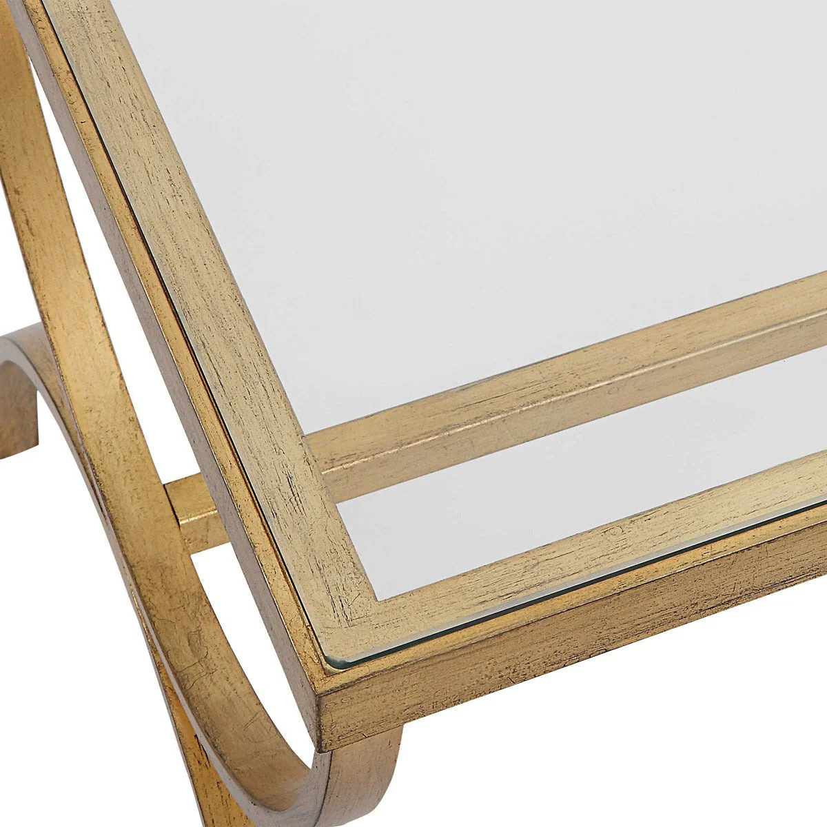 Uttermost Crescent Glass Top With Antiqued Gold Iron Coffee Table - Image 5