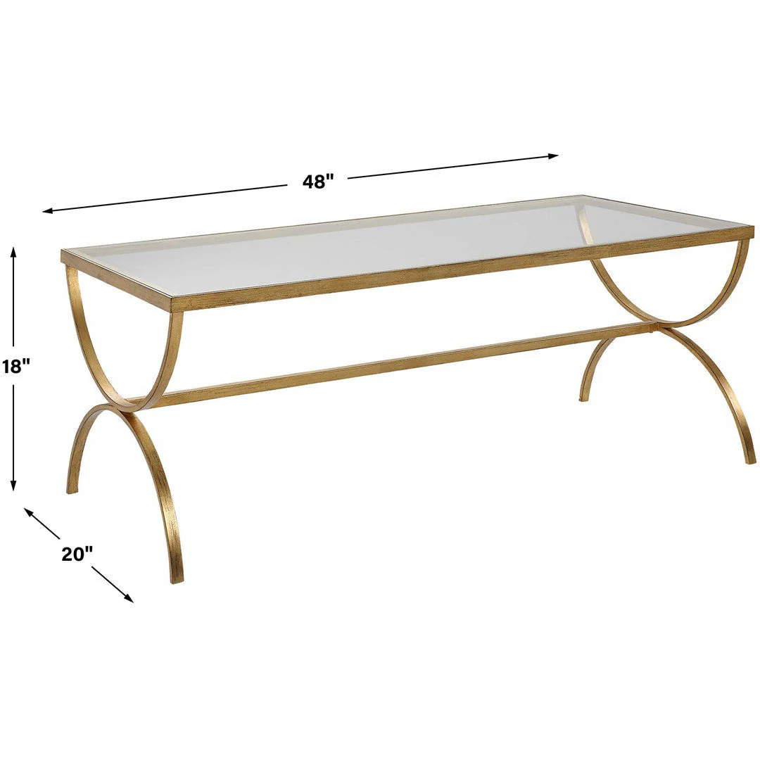 Uttermost Crescent Glass Top With Antiqued Gold Iron Coffee Table - Image 7