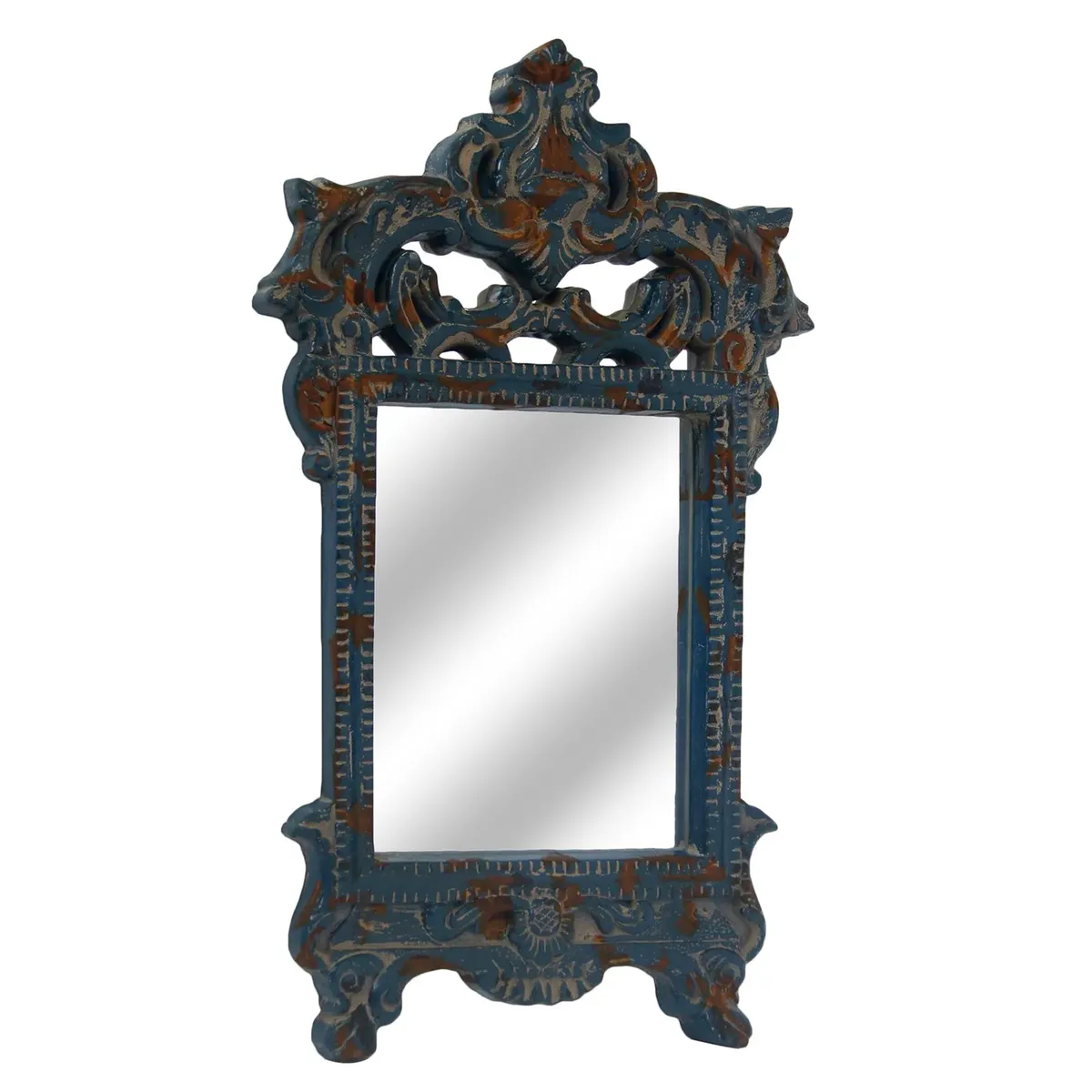 Crestview Collection Antique Wash 3 Blue Painted Mirror