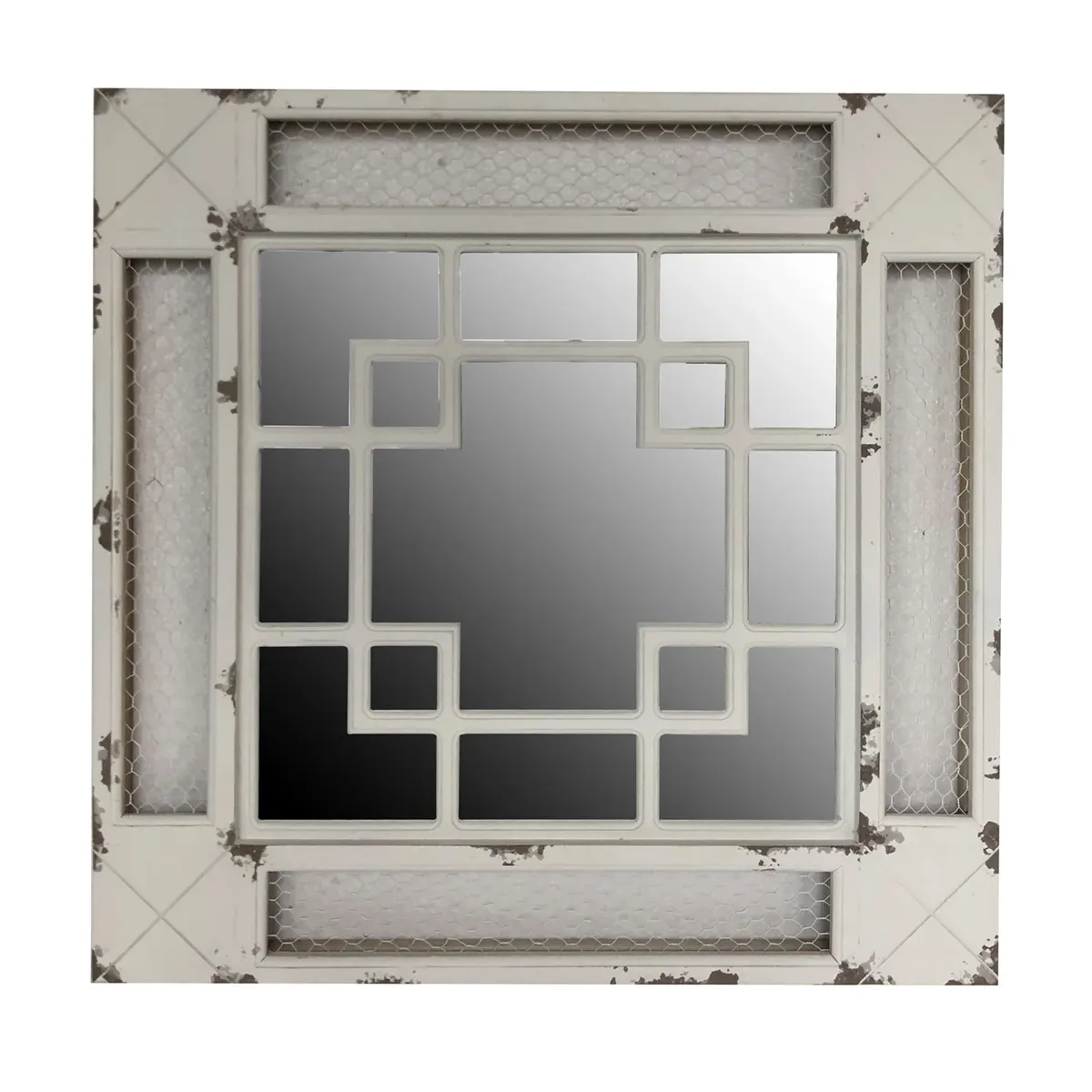 Crestview Collection Duke Distressed Cream And White Square Mirror
