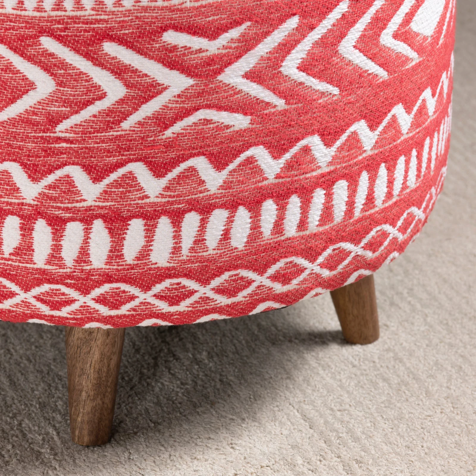 Crestview Collection Halvorson Round Red Linen Foot Stool Ottoman - Image 2