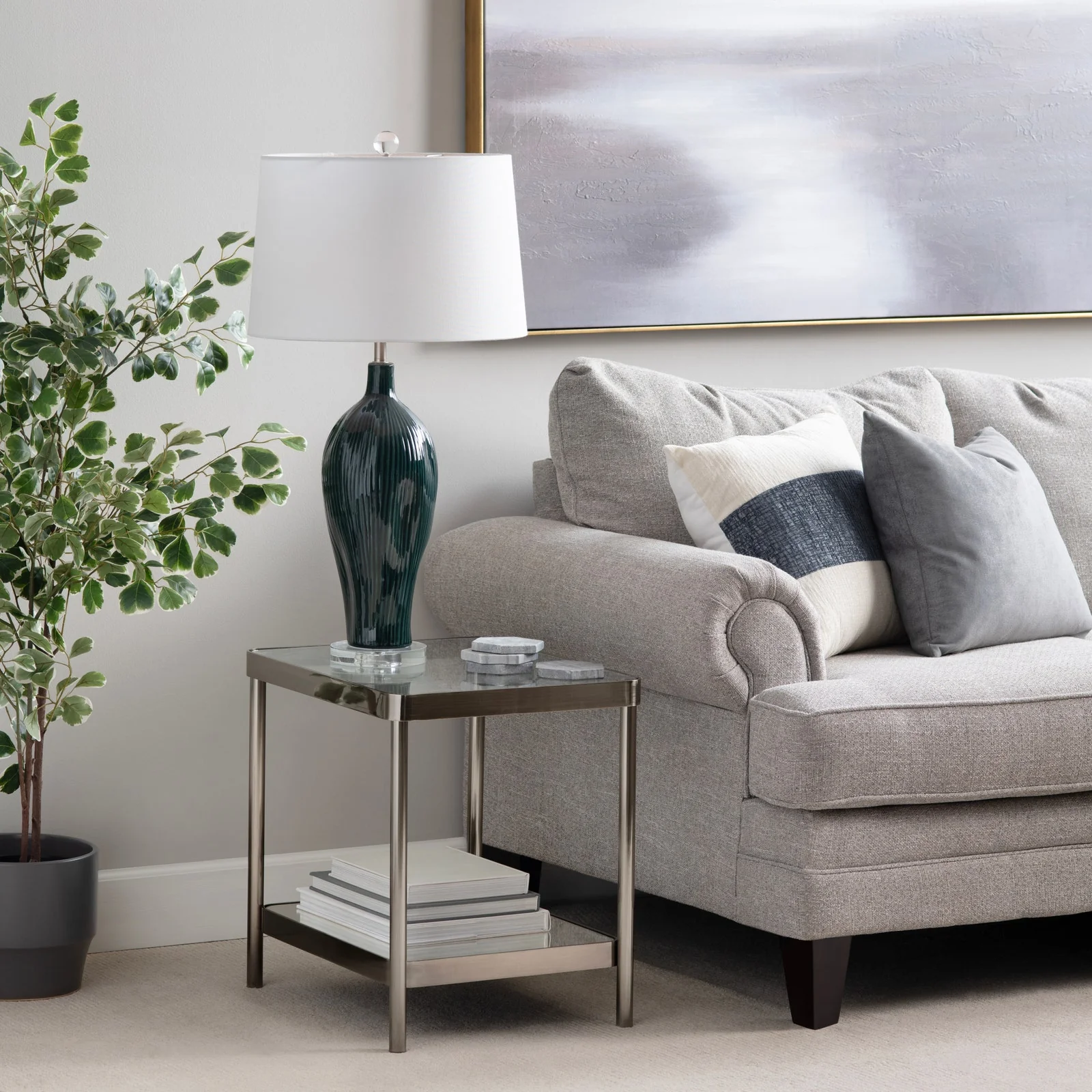 Crestview Collection Lowery Glass and Black Metal End Table