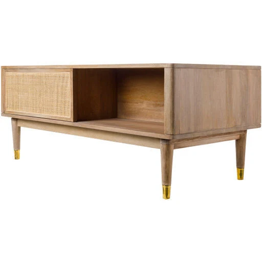 Surya Dalma Modern Wood Top With Rattan & Wood Base Coffee Table DLM-001 - Image 7
