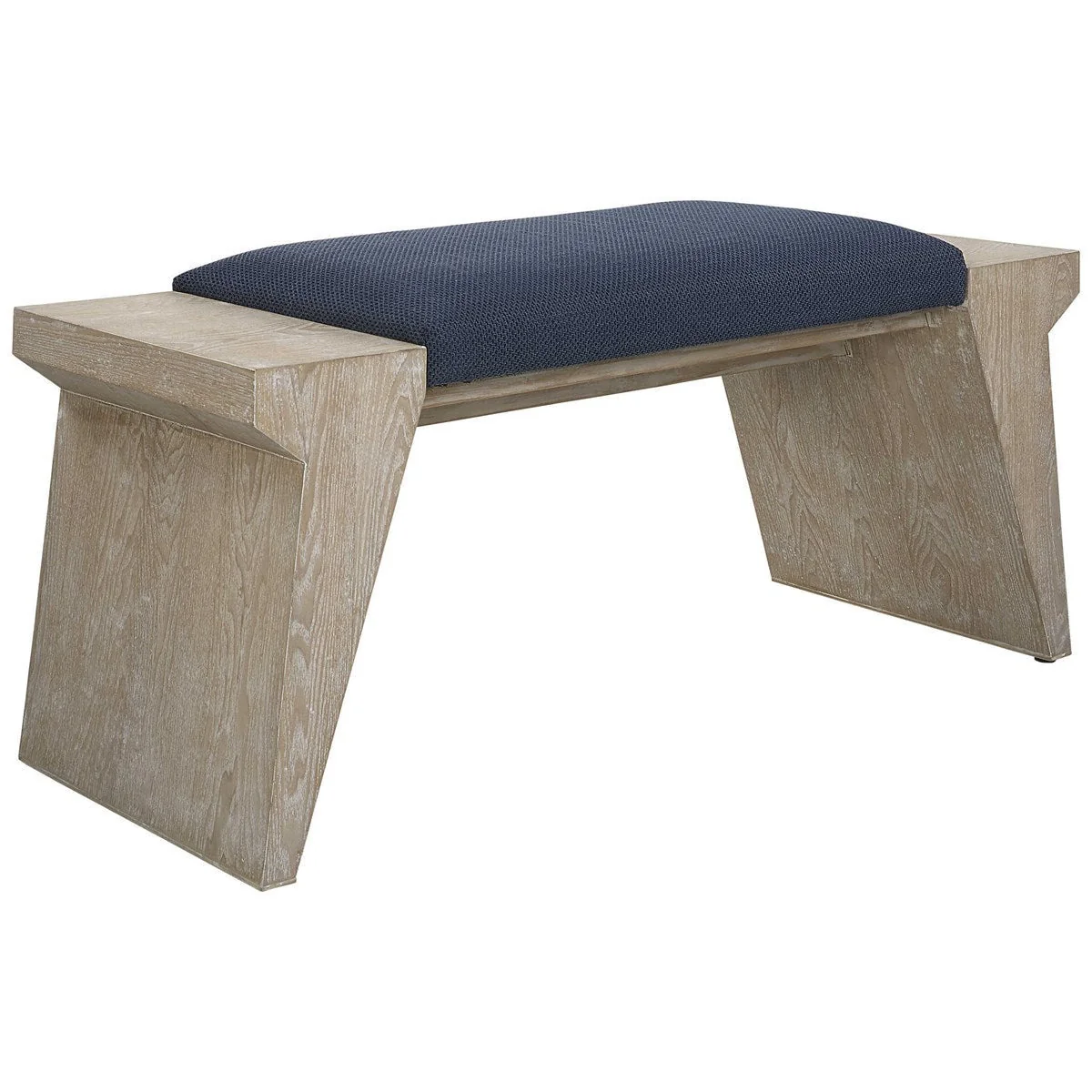 Uttermost Davenport Navy Blue Cushion Top With Fir Wood Modern Coastal Bench - Image 3