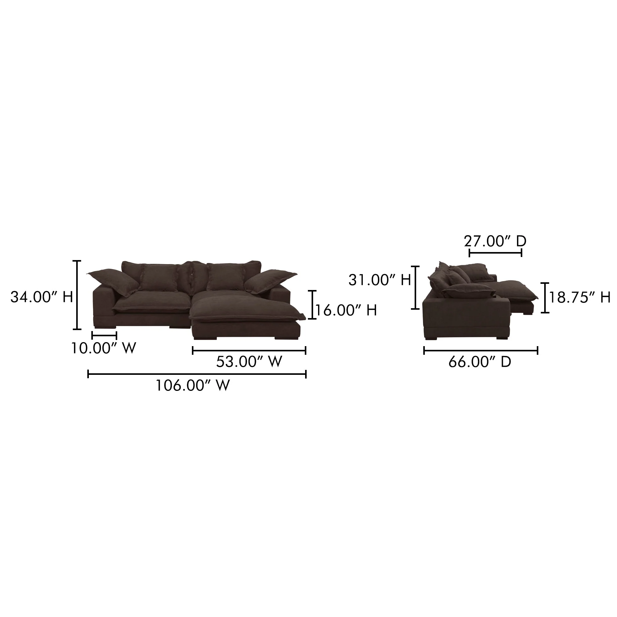 Moe's Home Collection Daydream Sectional ~ Dark Brown Performance Fabric - Image 8