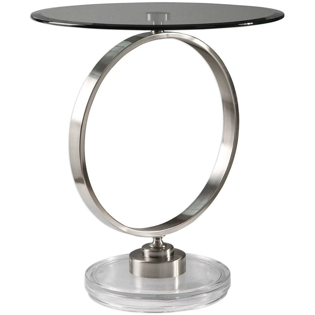 Uttermost Dixon Glass Top Brushed Nickel Contemporary Round Side Table - Image 3