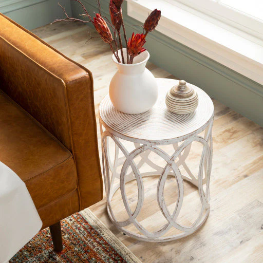 Surya Earnshaw Modern White Top With White Metal Base Round Accent Side Table EAW-003 - Image 7