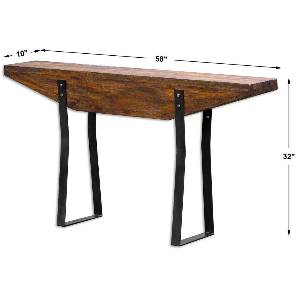Uttermost Emryn Weathered Wood Top With Aged Bronze Iron Rustic Modern Console Table - Image 8