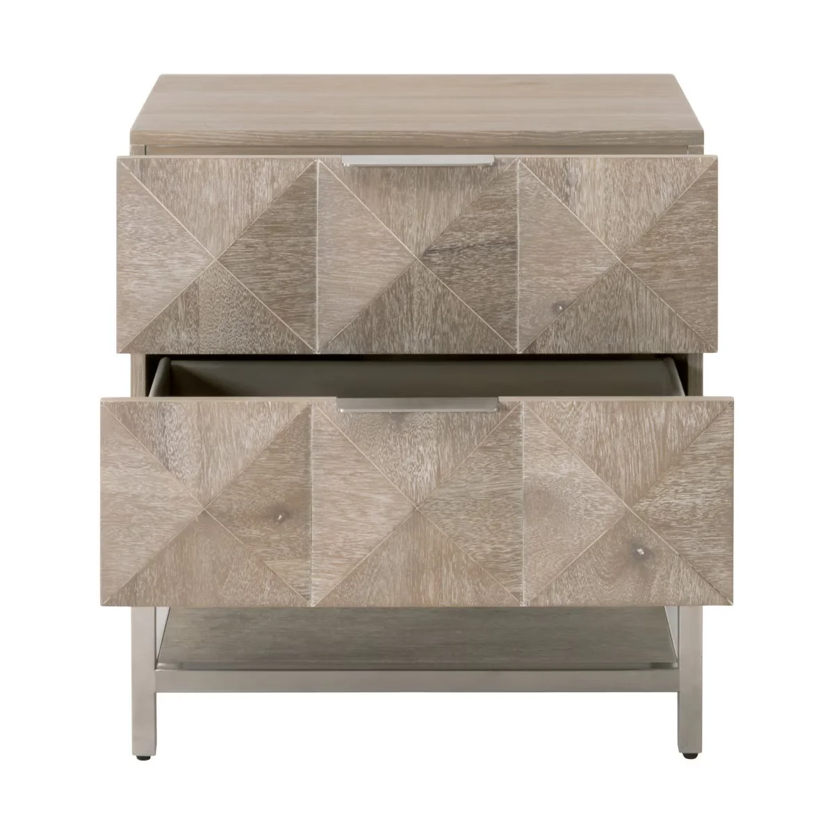Essentials For Living Atlas 2-Drawer Nightstand ~ Natural Gray Acacia, Brushed Stainless Steel Hardware ~ LIMITED QUANTITY! ~ 1 LEFT! - Image 2