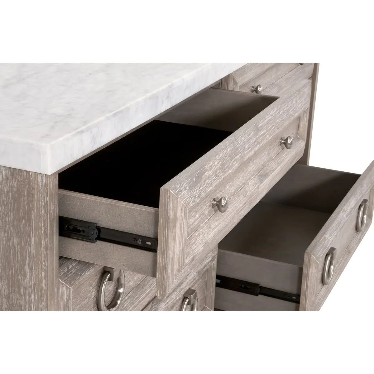 Essentials For Living Azure Carrera 6-Drawer Dresser ~ Natural Gray Acacia, White Carrera Marble With Brushed Stainless Steel Hardware - Image 7