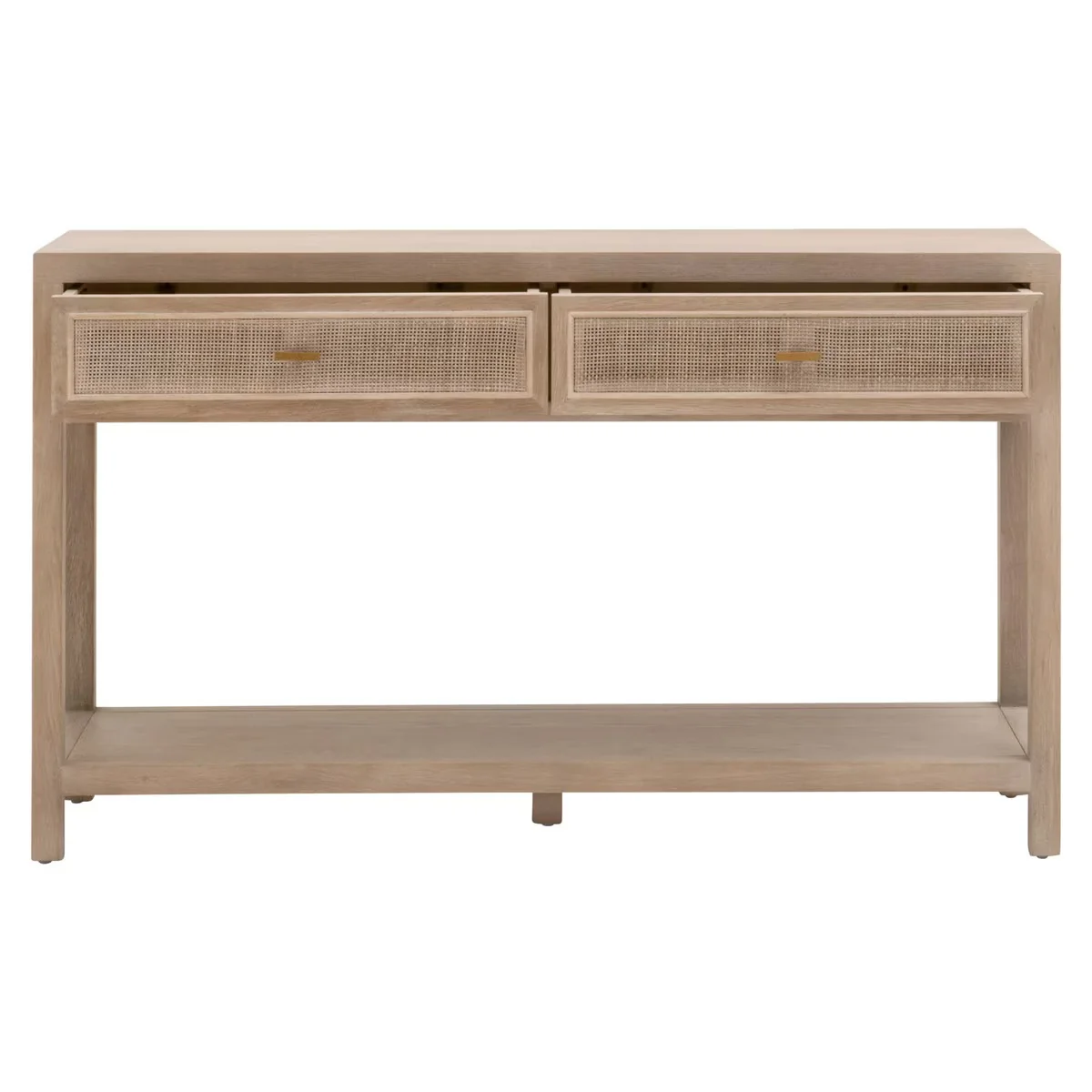 Essentials For Living Cane 2-Drawer Console Table ~ Smoke Gray Oak, Smoke Gray Cane - Image 2