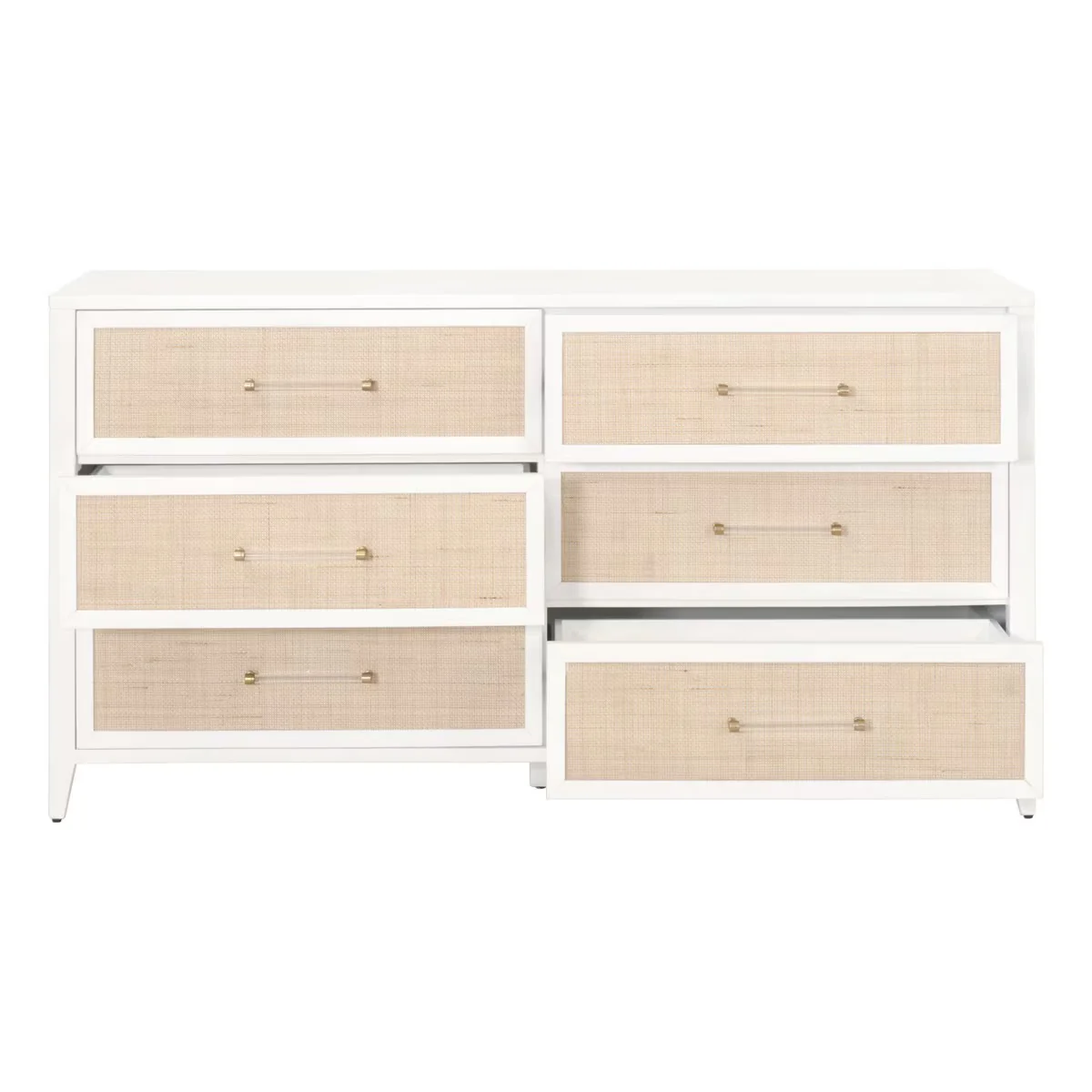 Essentials For Living Holland 6-Drawer Double Dresser~ Matte White and Natural Rattan - Image 2