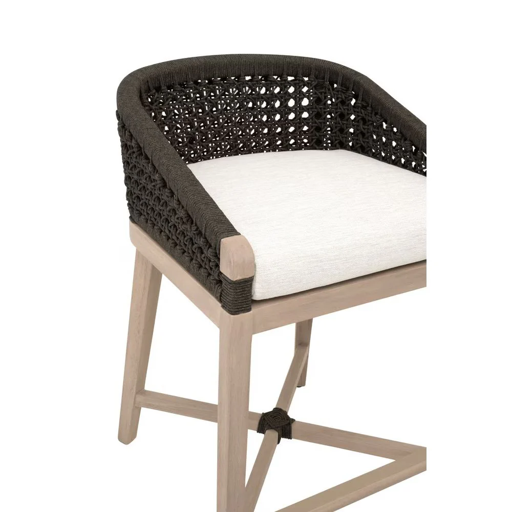 Essentials For Living Montecito Counter Stool~ Anthracite Round Rope, Performance White Speckle With Washed Ever Teak Frame - Image 8