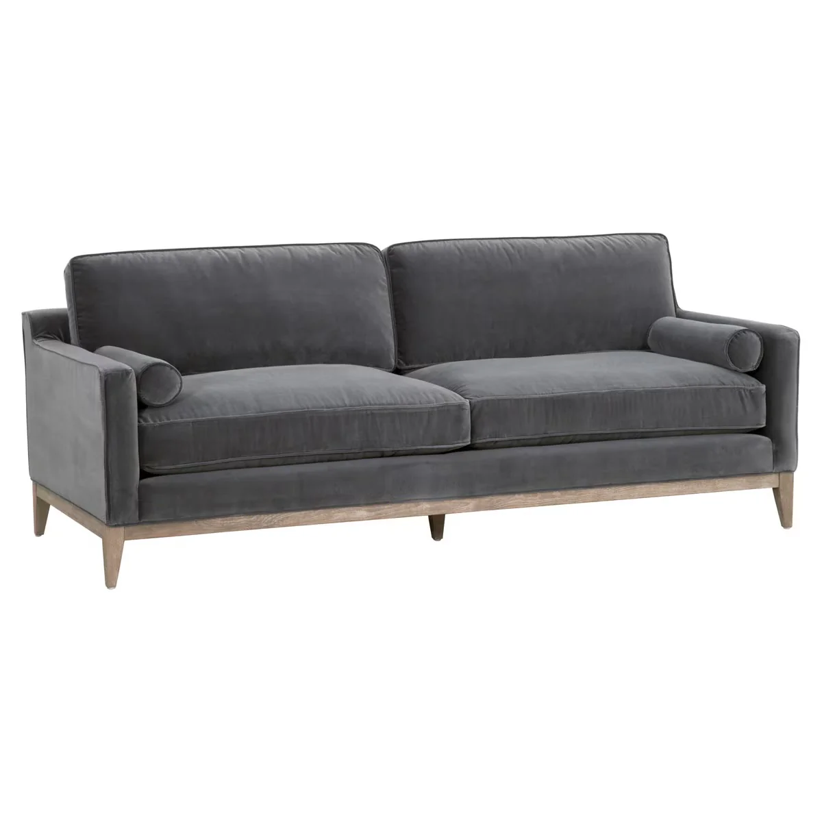 Essentials For Living Parker 86” Post Modern Sofa ~ Dark Dove Velvet, Natural Gray Oak - Image 2