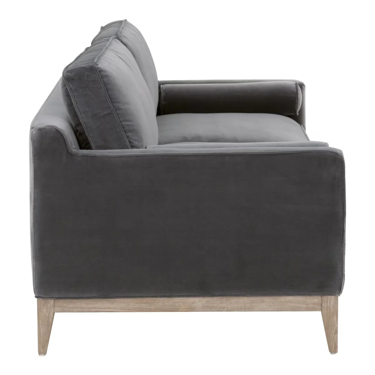 Essentials For Living Parker 86” Post Modern Sofa ~ Dark Dove Velvet, Natural Gray Oak - Image 3