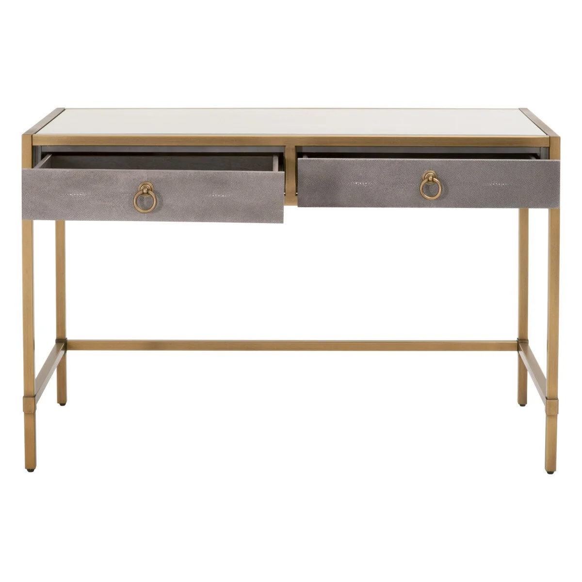 Essentials For Living Strand Shagreen Desk ~ Gray Shagreen, Brushed Gold, Clear Glass - Image 2