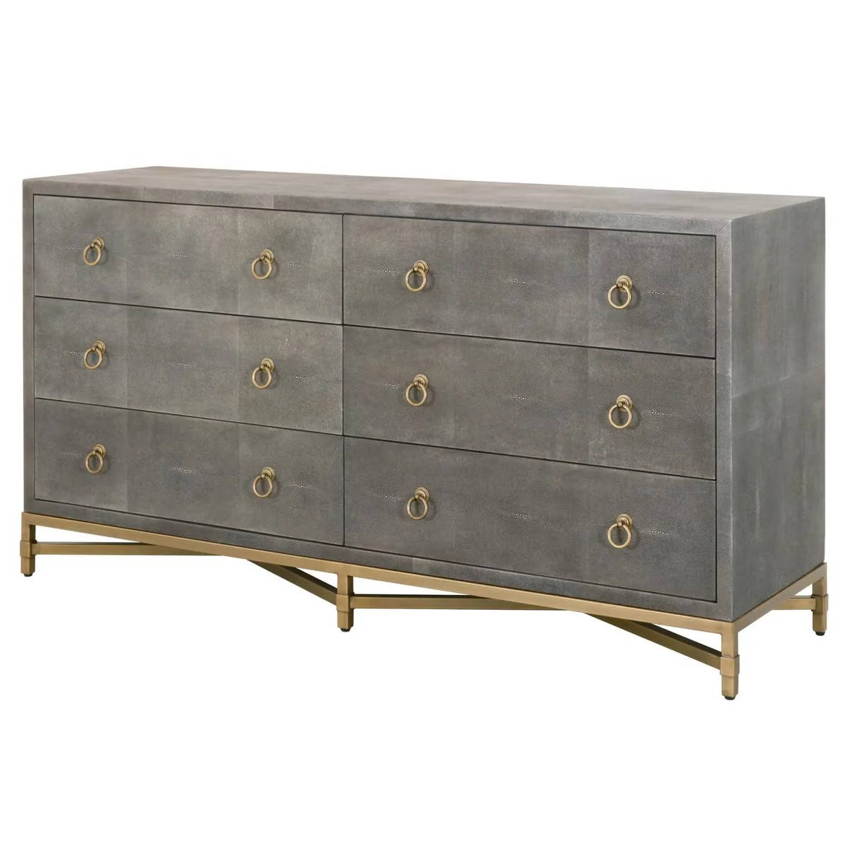 Essentials For Living Strand Shagreen 6-Drawer Double Dresser~ Gray Shagreen With Brushed Gold Hardware - Image 3