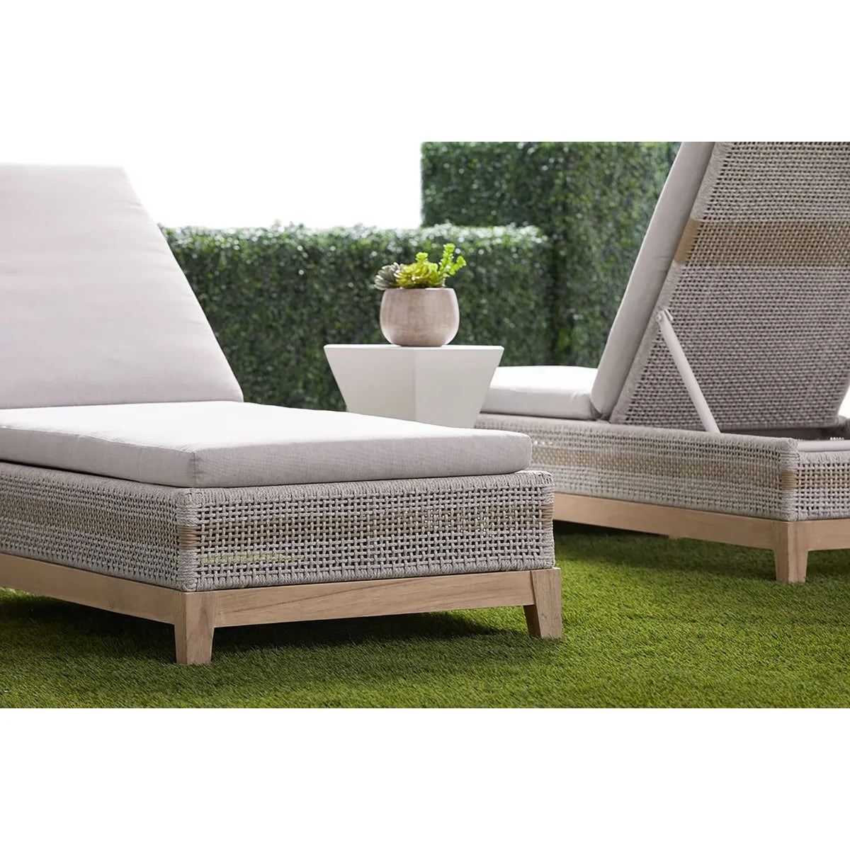 Essentials For Living Tapestry Outdoor Chaise Lounge ~ Taupe & White Flat Rope, Taupe Stripe, Performance Pumice, Gray Teak - Image 12