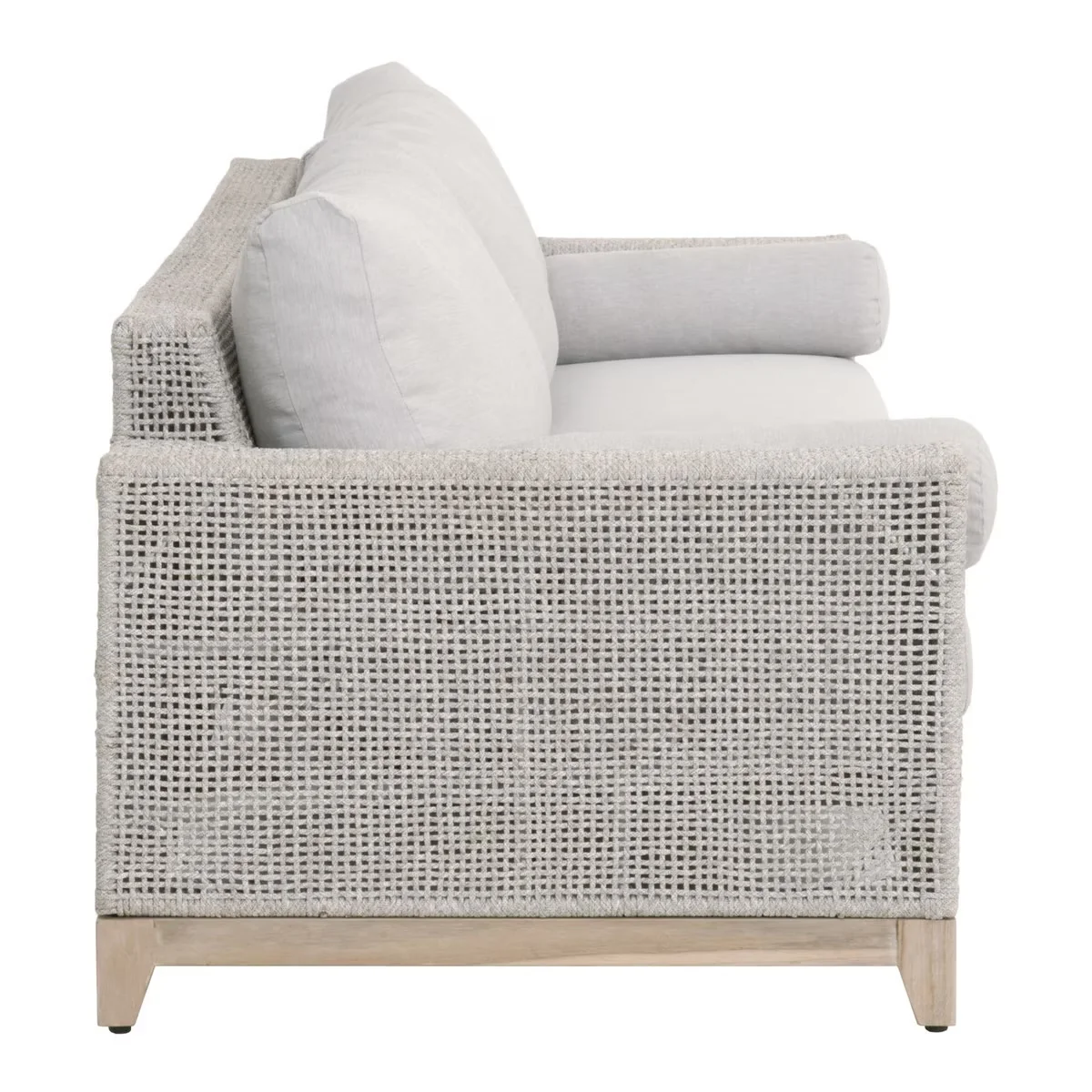 Essentials For Living Tropez Outdoor 90” Sofa ~ Taupe & White Flat Rope, Performance Pumice, Gray Teak - Image 3
