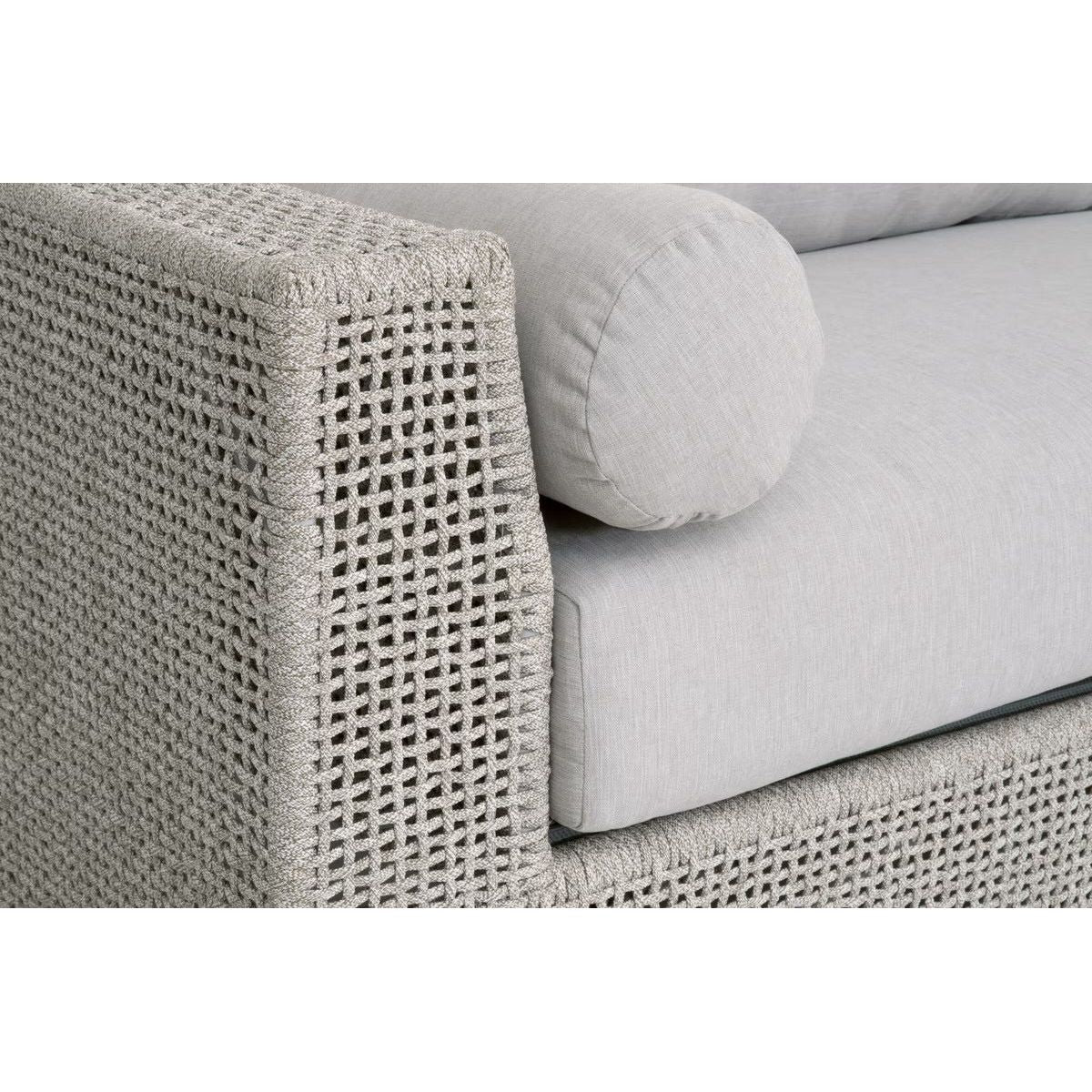 Essentials For Living Tropez Outdoor 90” Sofa ~ Taupe & White Flat Rope, Performance Pumice, Gray Teak - Image 9