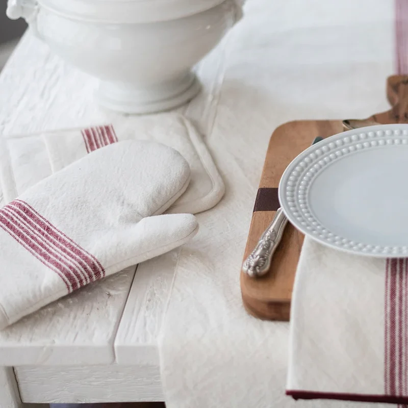 etúHOME Vintage Merlot Red Stripe Kitchen Pot Holders ~ Set of 2 - Image 5