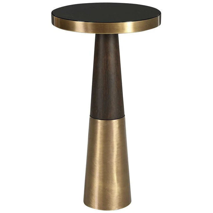 Uttermost Fortier Black Glass Top With Dark Espresso Wood & Brushed Brass Modern Accent Table - Image 2