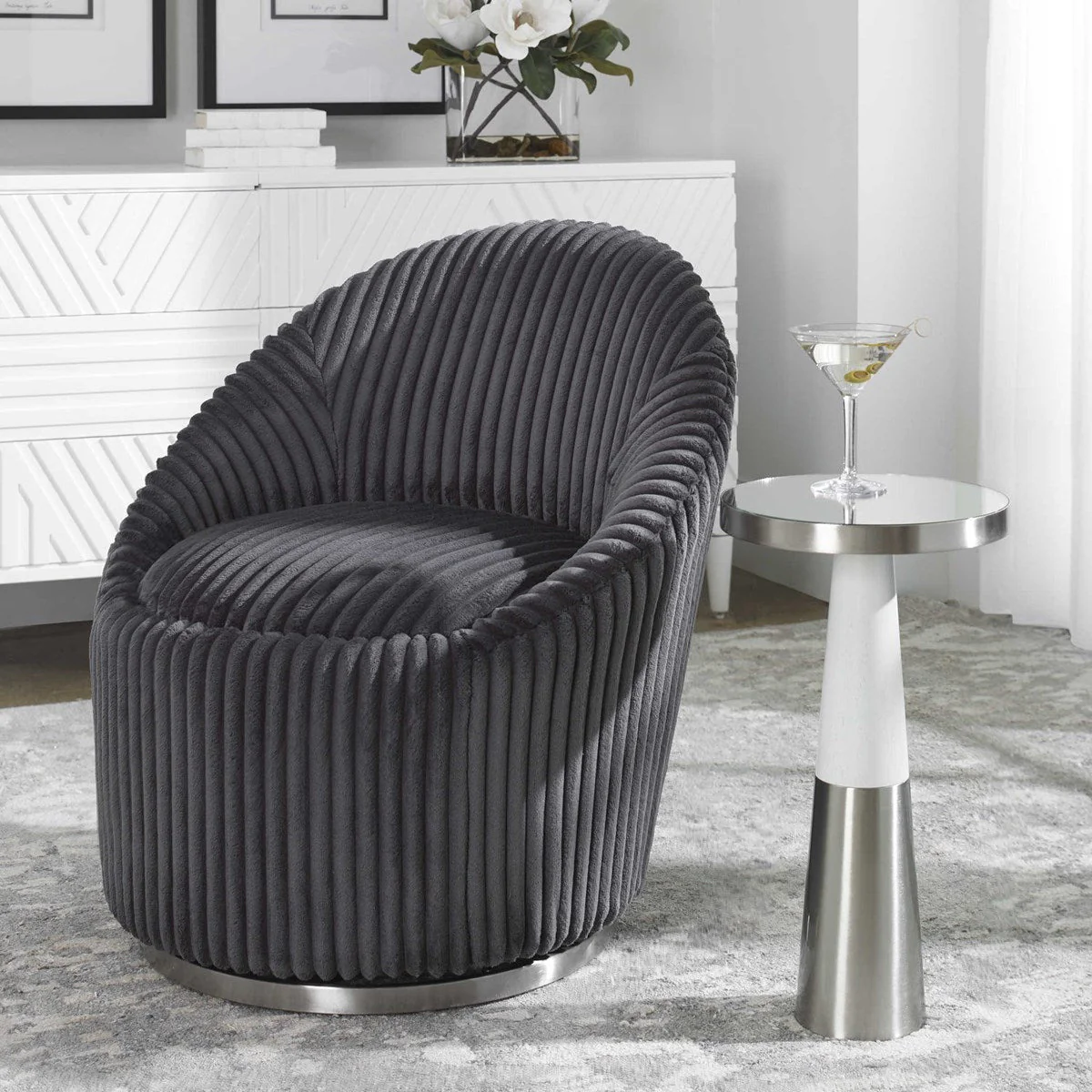 Uttermost Fortier Mirrored Top With White Wood & Brushed Nickel Modern Accent Table