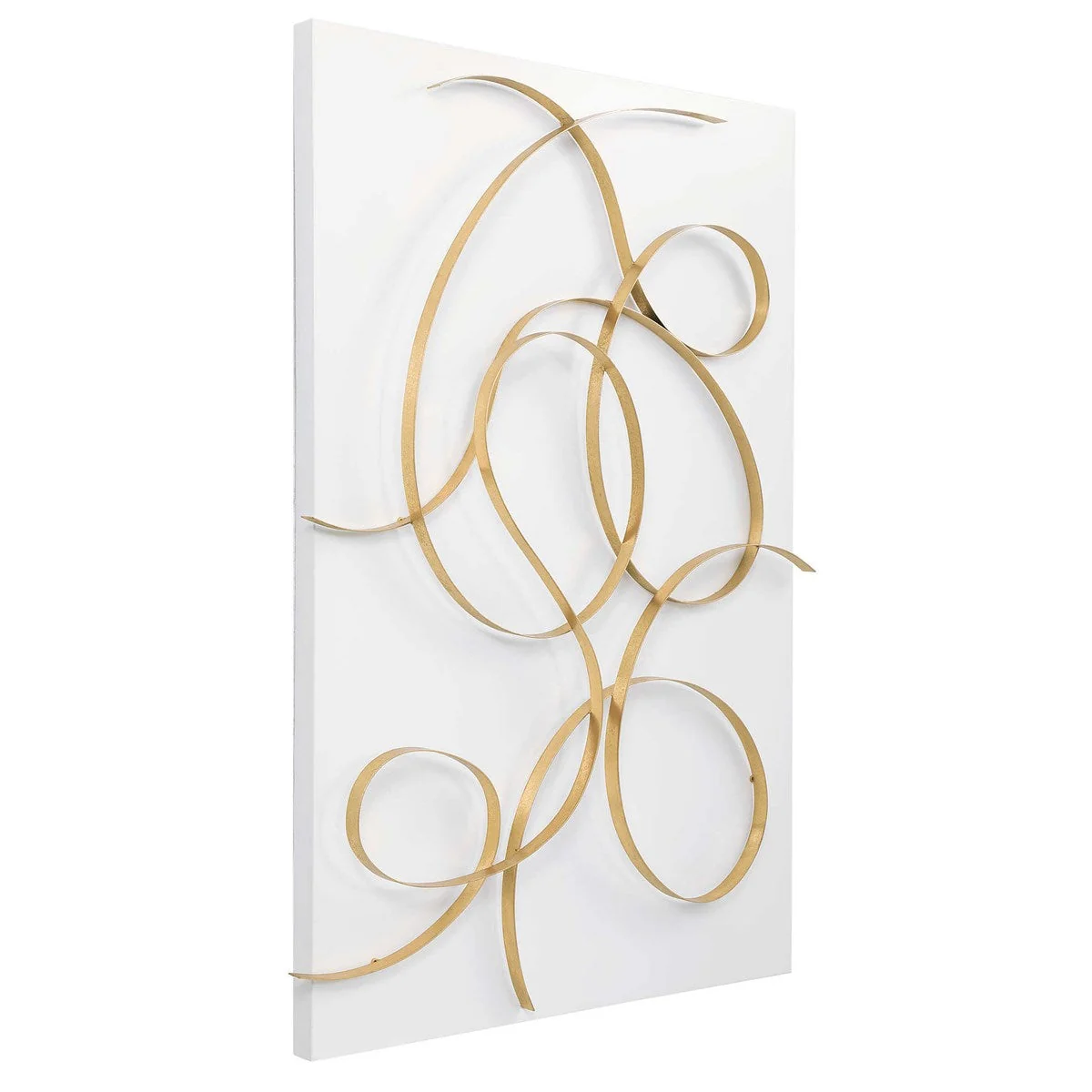 Uttermost Freehand Matte White and Brushed Gold Iron Metal Wall Panel - Image 6